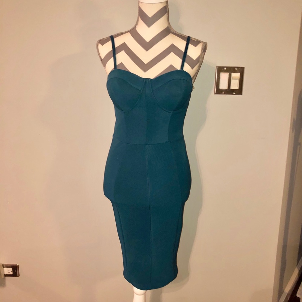 Entry Teal Green Bustier Dress Midi Stretch M
